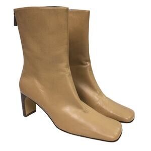 Lord & Taylor Mare Square Camel Leather Vintage Midcalf Classic Boot 9M
